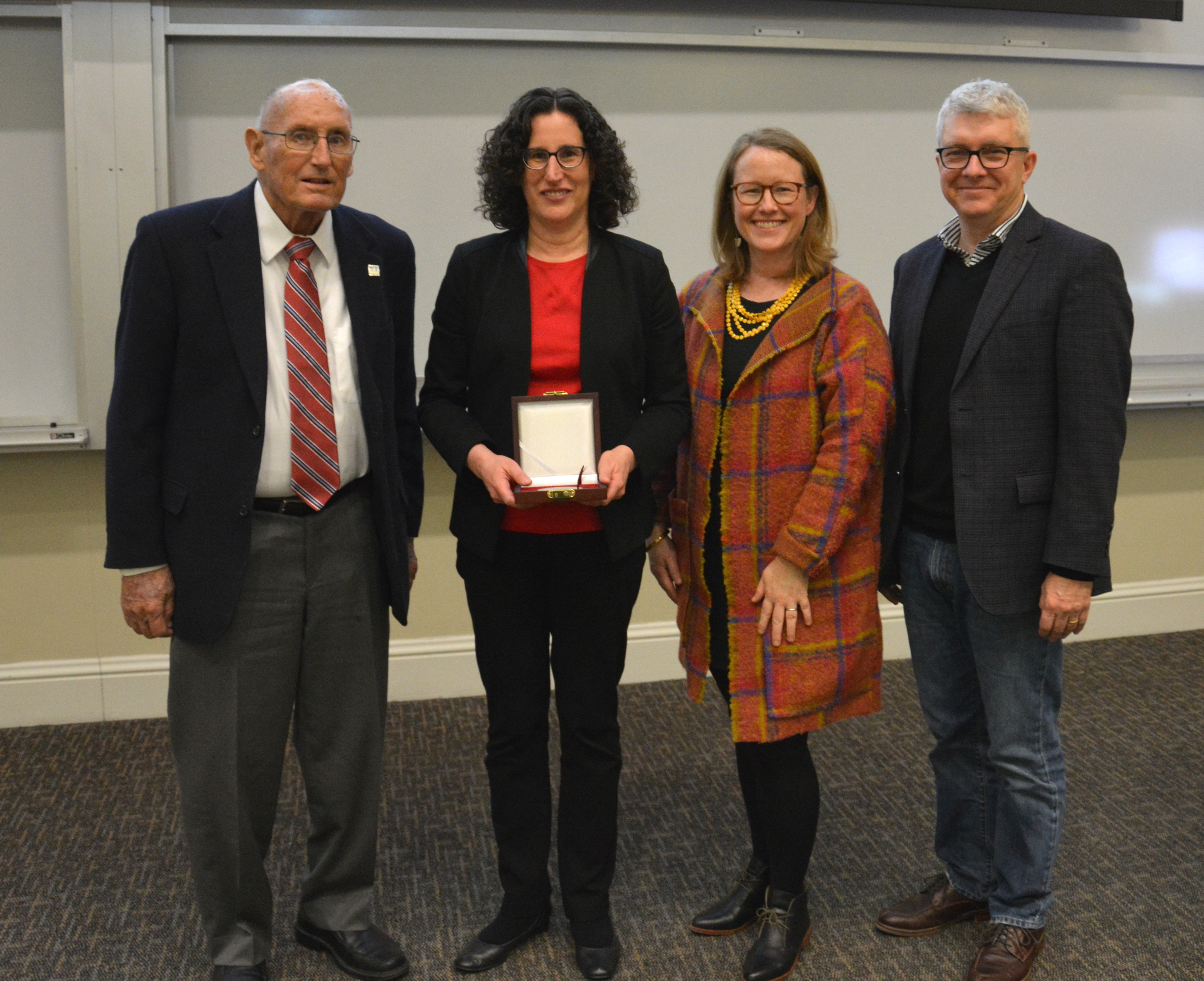  (Left to right): Mike Kosolapoff, Dr. Sharon Hammes-Schiffer, Lara Kosolapoff-Wright and Jerry Wright at the 34th Auburn – G.M. Kosolapoff Award Lecture.