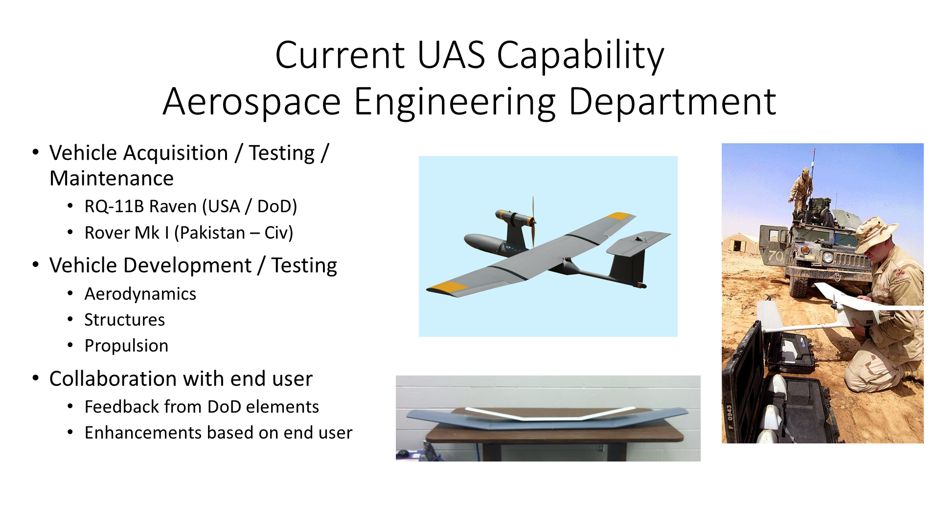 A slide showing current capabilities of the uas.