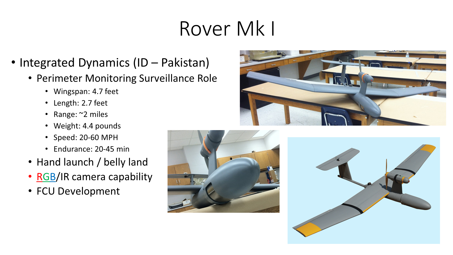 A slide showing different drones on a table.