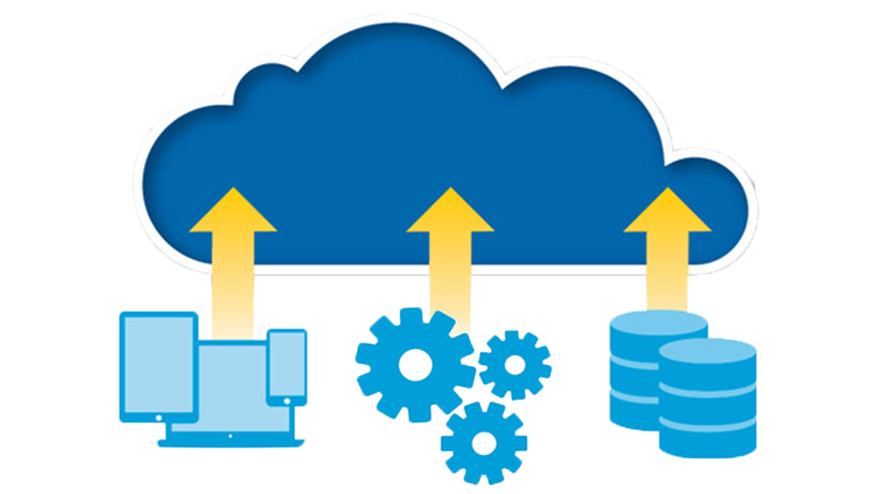Illustrated graphic representing data moving to the cloud.
