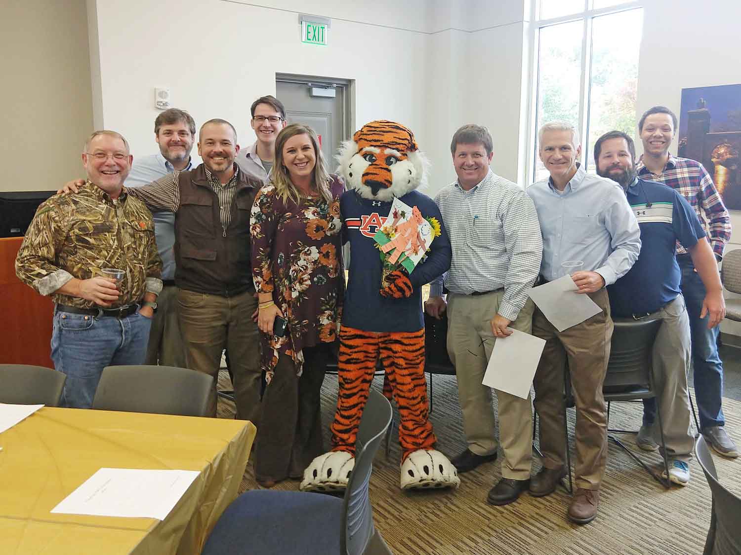 OIT Employees with Aubie at the 2018 Thanksgiving Potluck