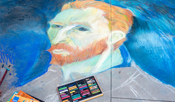 Chalk drawing in bright colors of Vincent Van Gogh