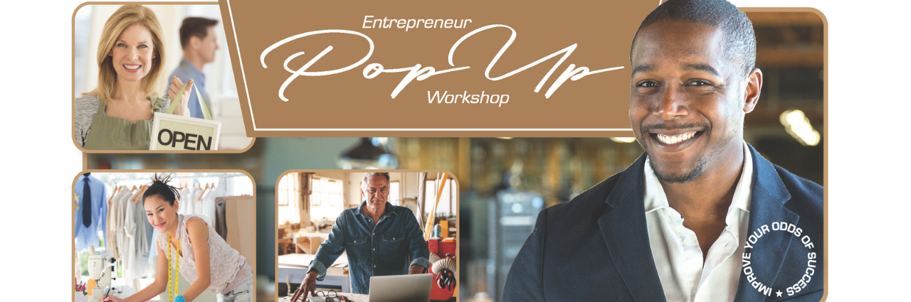Image of various business people and text ‘Entrepreneur Pop Up Workshop'