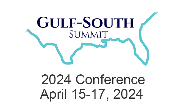 Gulf South Summitt 2024 Conference April 15-17, 2024 with outline of lower southeastern states