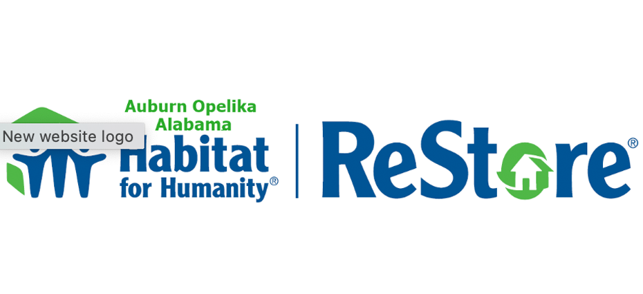 Auburn Opelika Habitat for Humanity Restore with logo of a roof and people standing under