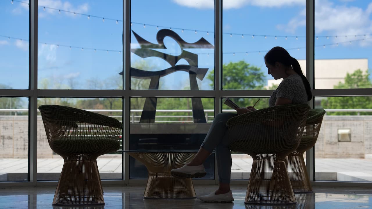 student studying at the Jule Collins Smith Museum of Fine Art