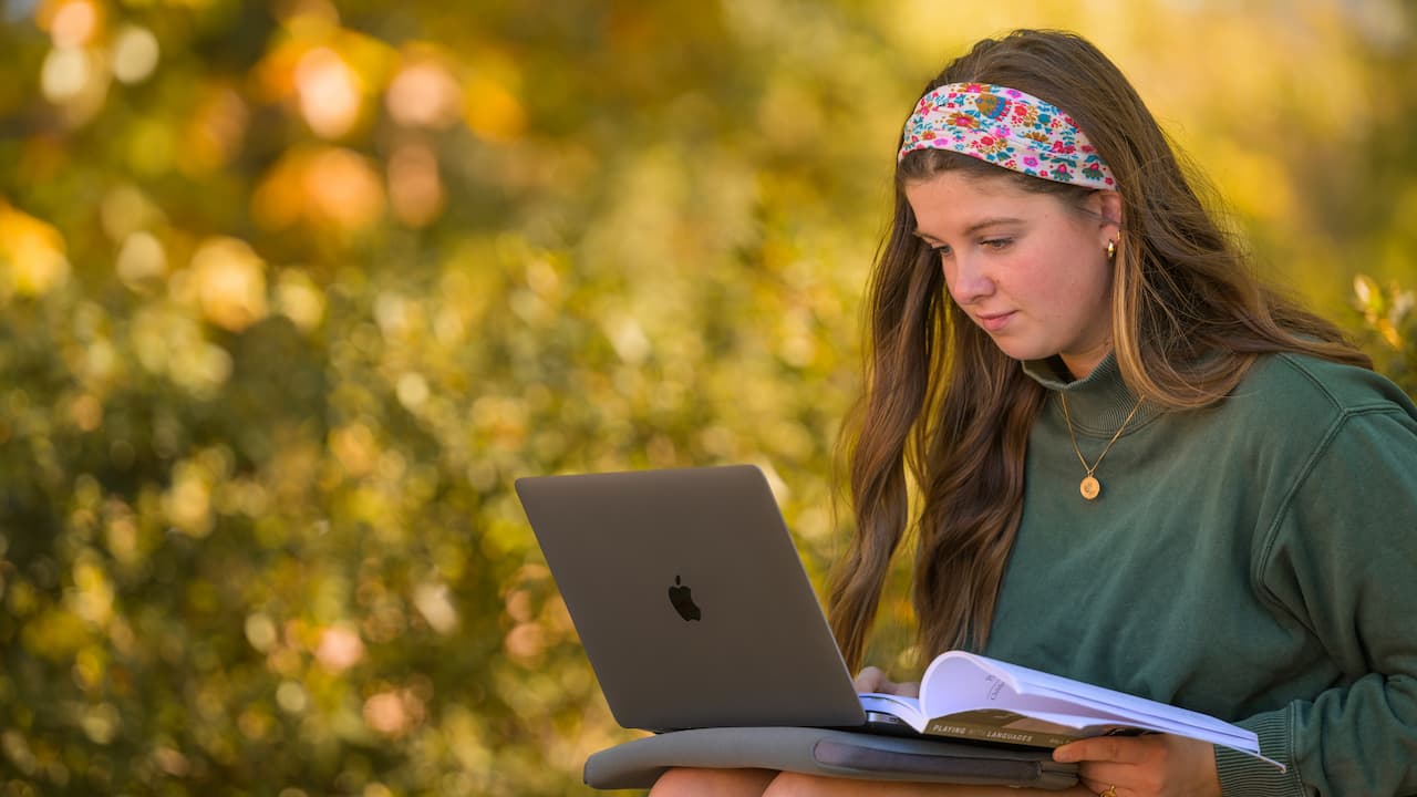 student looking at a laptop