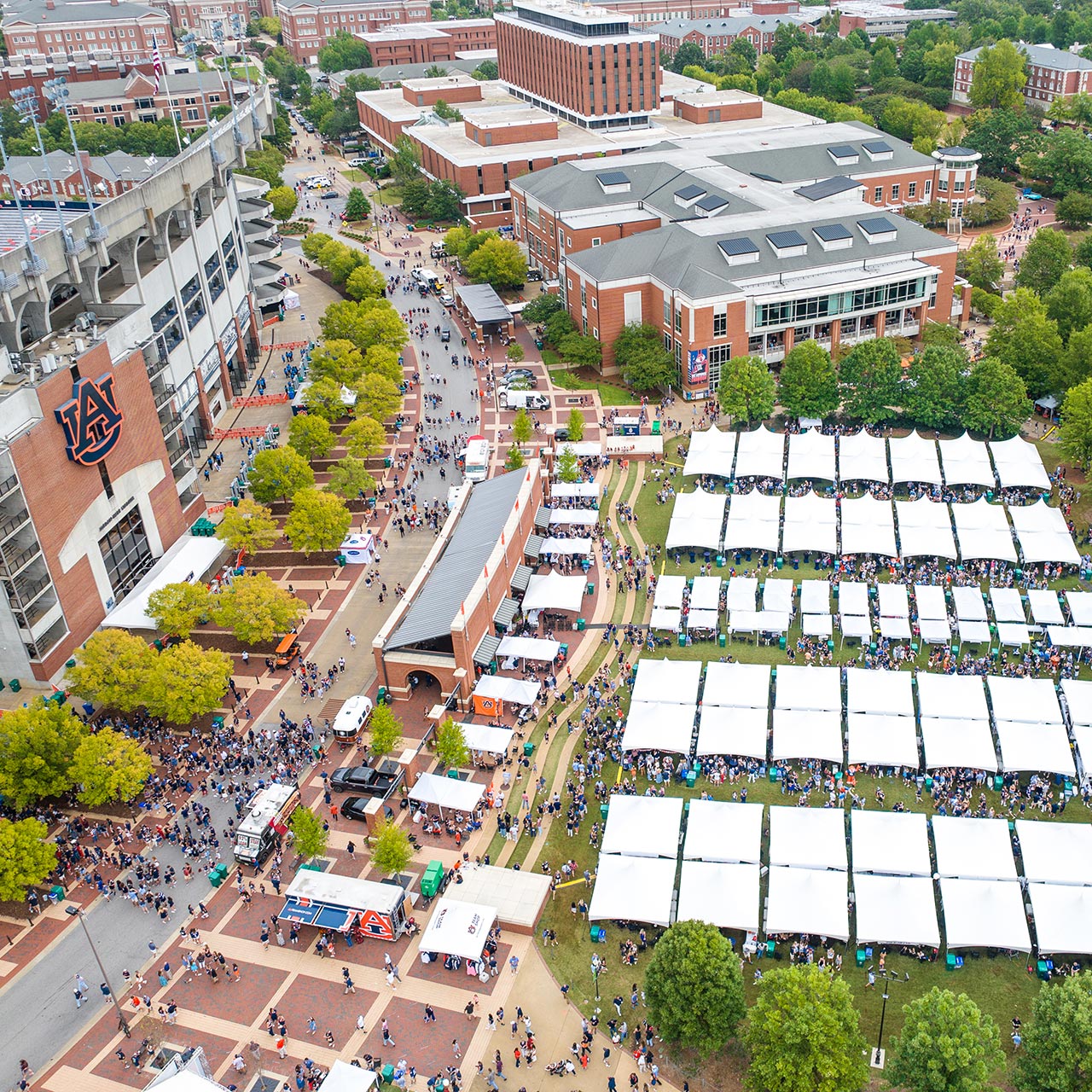 Aerial shot of game day campus