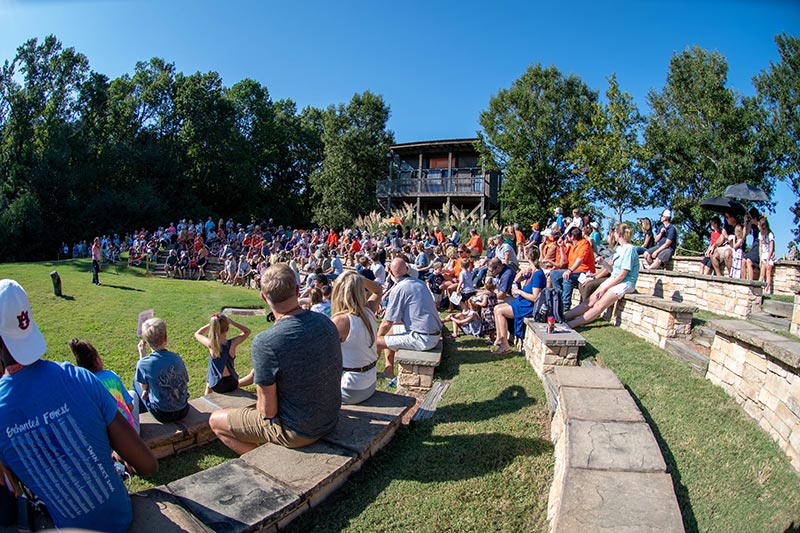 An audience at the Auburn Raptor Center amphitheater