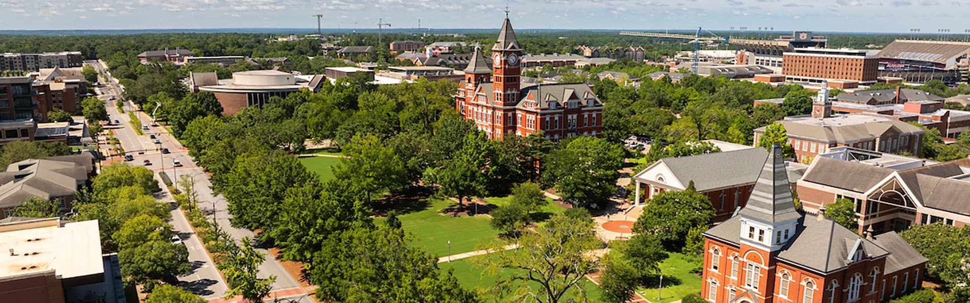 Aerial view of Auburn Campus from above College St.