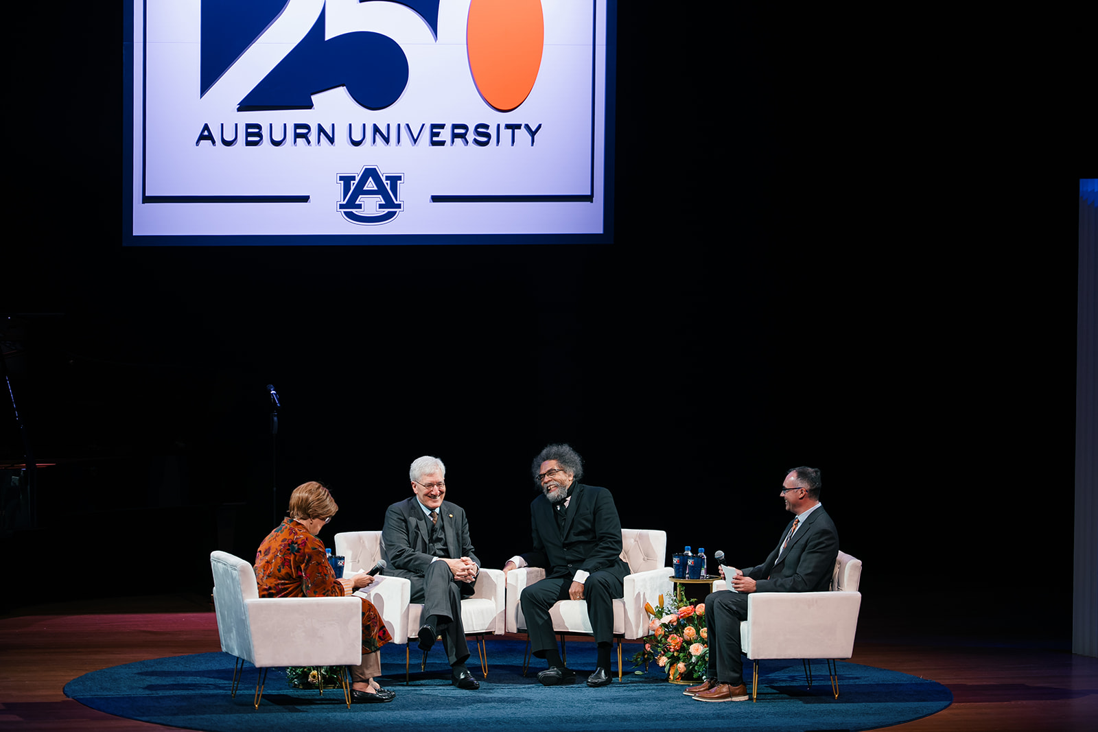 Robert P. George and Cornel West speaking at Auburn University's Democracy in Dialogue Signature Speaker Series
