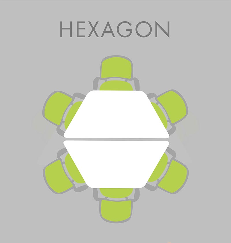 Graphic showing desks in a hexagon