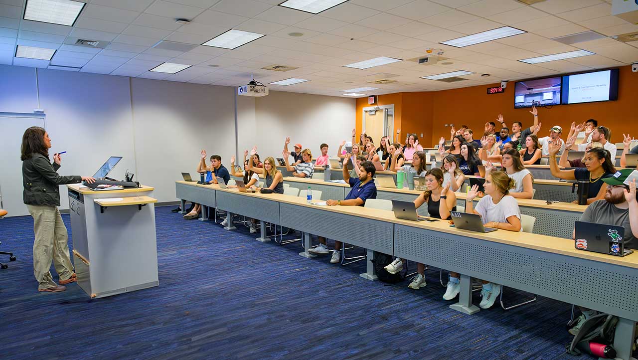 Photo of students attending first day of class