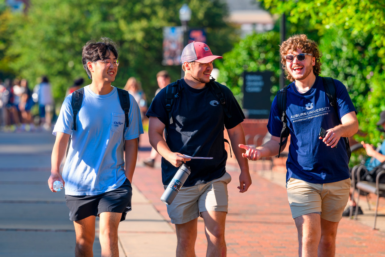 Group of students walking on campus