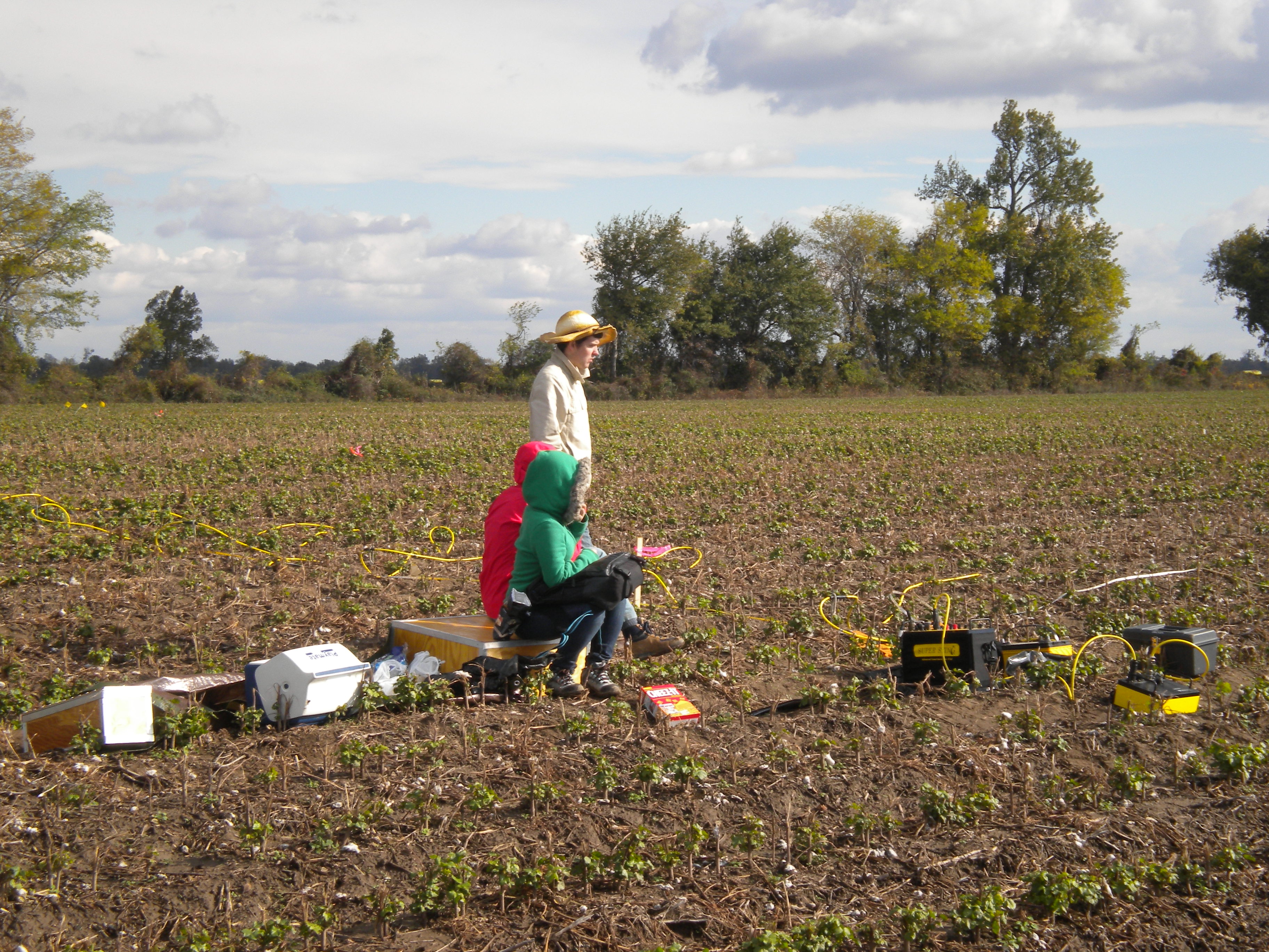 AU students performing resistivity survey in New Madrid seismic zone looking for buried soil liquefaction depositis.