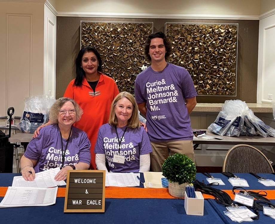Welcome and War Eagle - Welcoming attendees to the conference - Back row: Vini Nathan and Luke Bryant. Front row left to right: Jennifer Morris and Sharon Godbee.