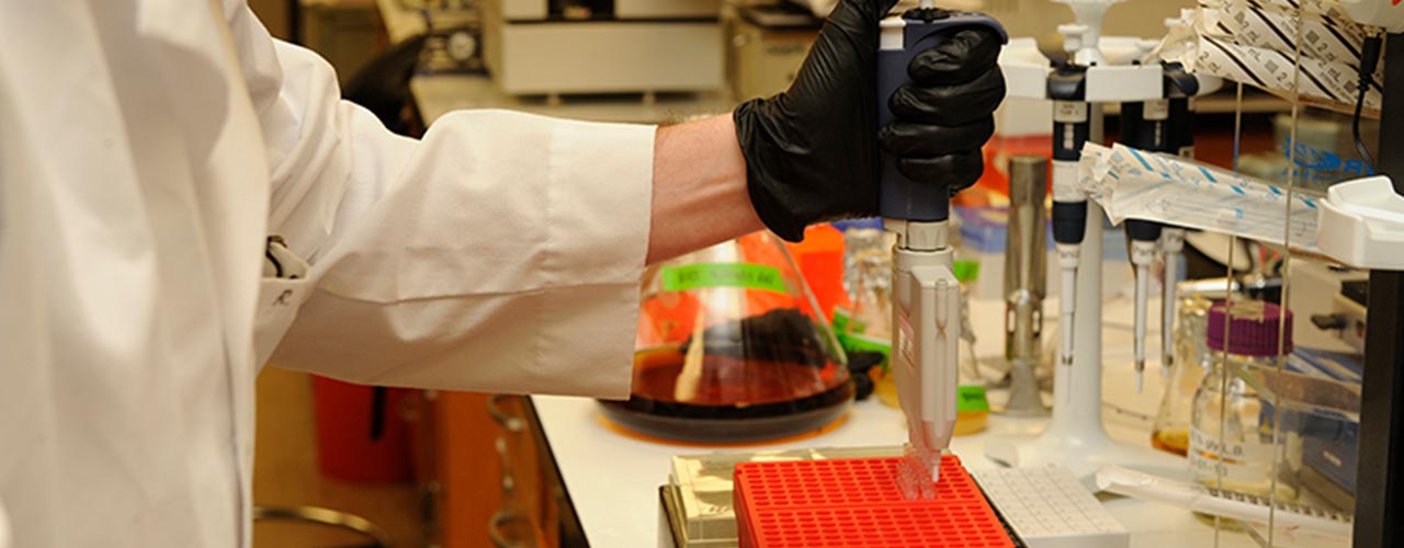 A person works in a science lab.