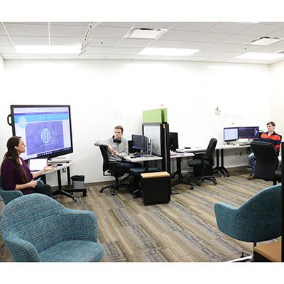 Students working in the newly completed CWS Office