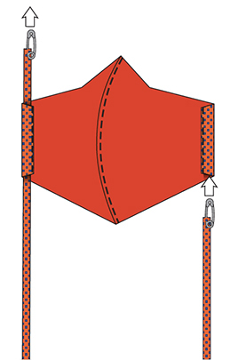 Dotted fabric with arrows showing which way to sew.
