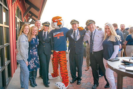 Auburn University’s beloved mascot Aubie was on-hand at Ag Heritage Park on campus on Feb. 15 to celebrate the partnership between Auburn Aviation and United Airlines.