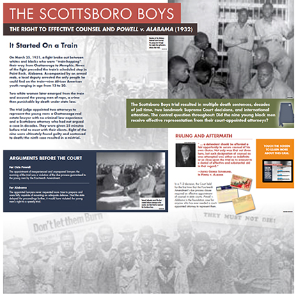 Photo of exhibit entitled The Scottsboro Boys - pictures and text