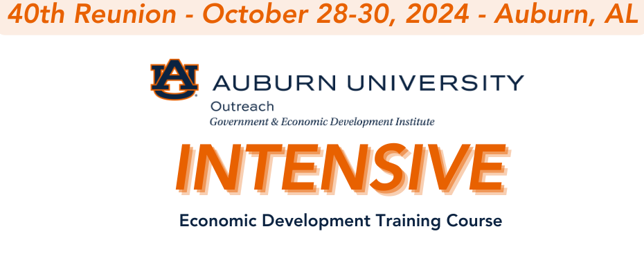 Interlocking AU letters, GEDI, Intensive Economic Development Training Course, 40th Reunion – October 28-30, 2024 – Auburn, AL