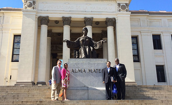 AU delegates pictured on the steps of the University of Havana in Cuba.