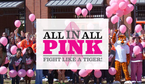 All In, All Pink, Fight like a Tiger - Group photo of people with pink balloons