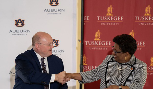 Monday's special ceremony featured Auburn University President Christopher B. Roberts and Tuskegee University President Charlotte P. Morris signing a Memorandum of Understanding that will benefit the state of Alabama for years to come. Photo by Stefan Smith/Tuskegee University