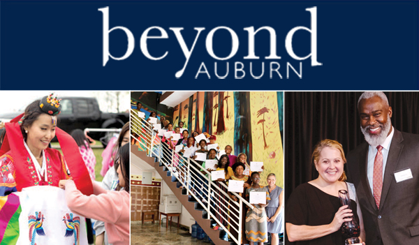 Beyond Auburn text with 3 photo below sampling what's in the magazine