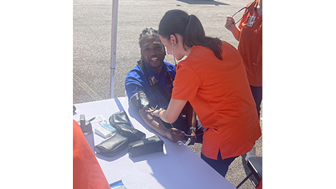 Chambers Co community member getting blood pressure checked at wellness center.