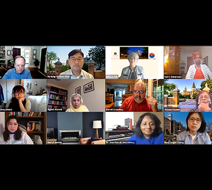 Collage of zoom participants attending webinar event.