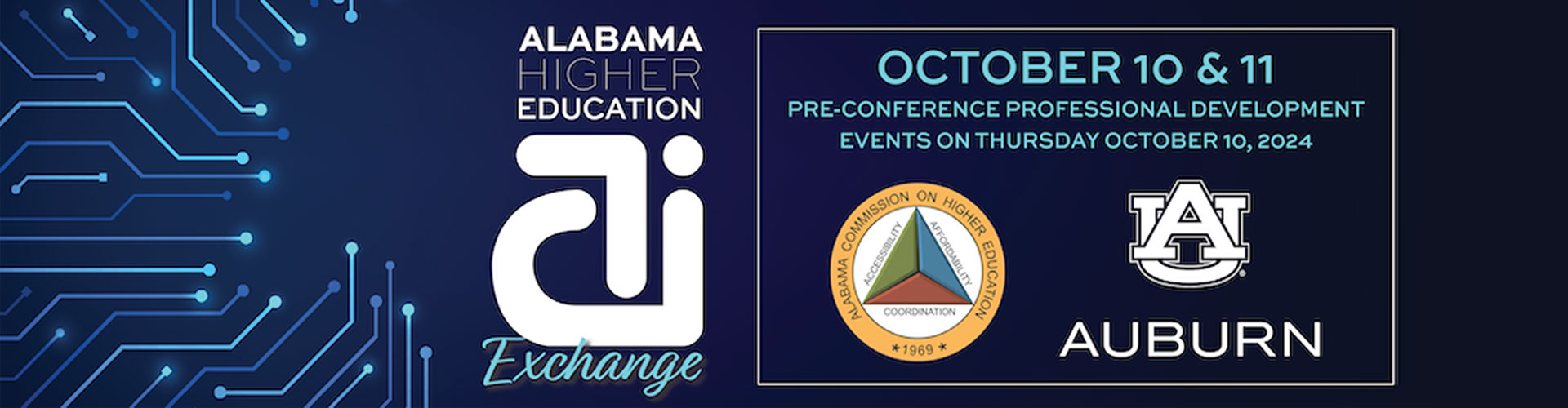 Alabama Higher Education AI Exchange October 10 and 11 Pre-Conference Professional Development events graphic header